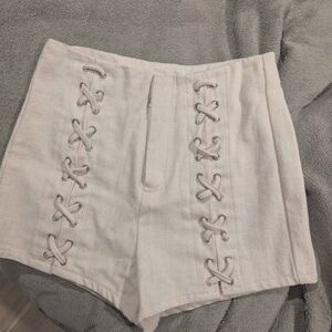 Emory Park Cream High Waist Lace-Up Shorts